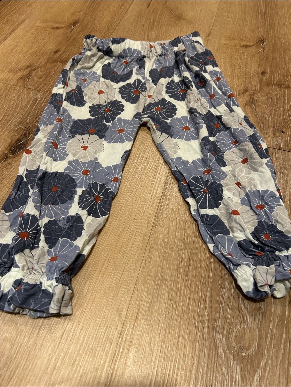 kate quinn Navy & White Floral Jogger Pants with Orange Accents